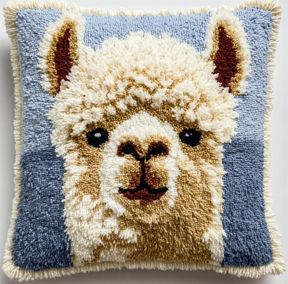 FWRTYCB Latch Hook Pillow Kit,Alpaca DIY Needlework Pillow Cover