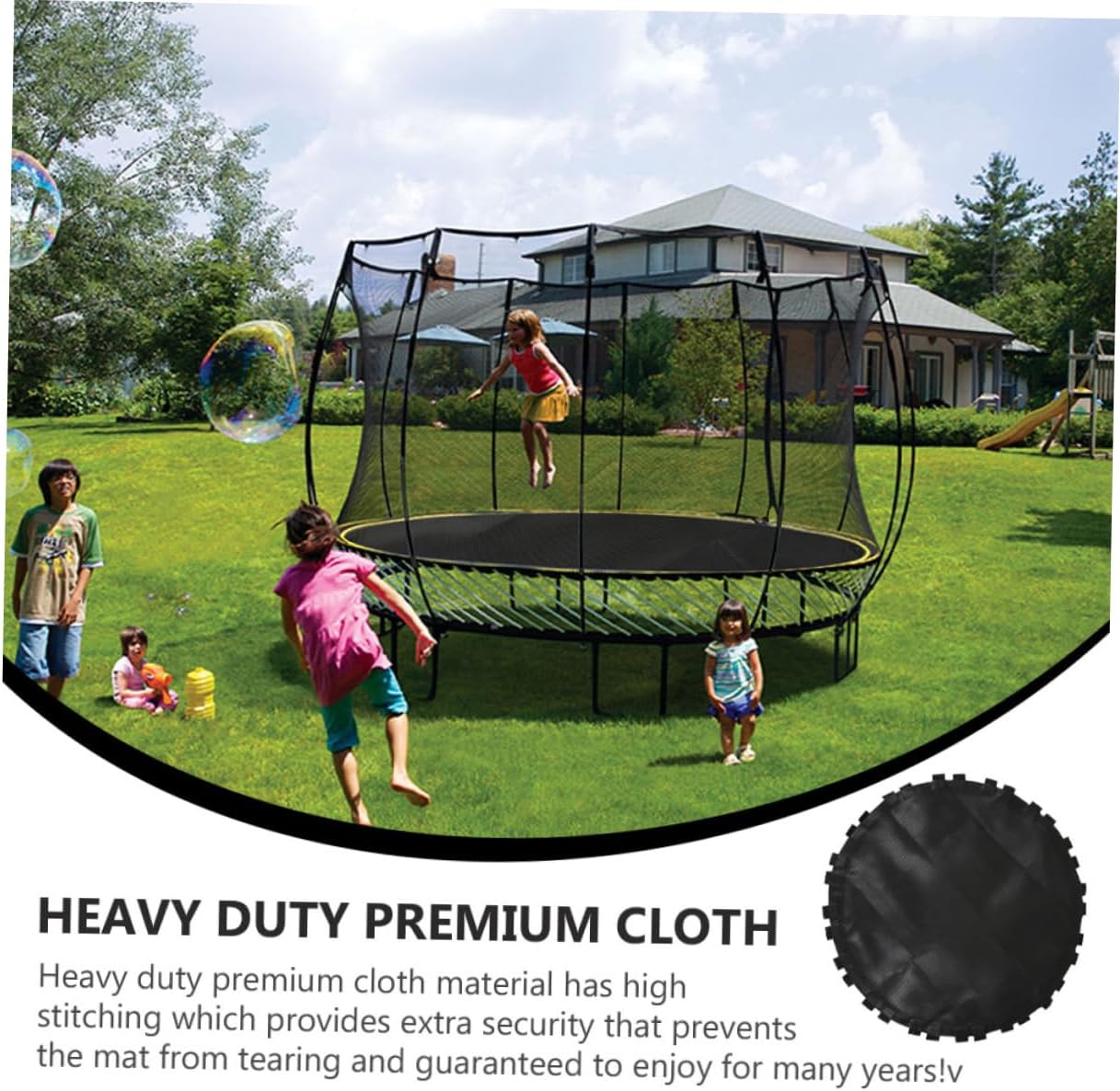 1Pc Weatherproof Round Trampoline Jumping Mat Replacement Pad Heavy Duty Black Cloth with Hooks for Trampolines Durable and Outdoor Fitness