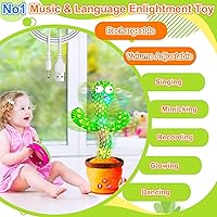 Vista 2 de Rechargeable Baby Toys Dancing Talking Cactus Toy, Volume Adjustable, Singing Mimicking Repeating, Easter Gifts/Easter Basket Stuffers for Baby