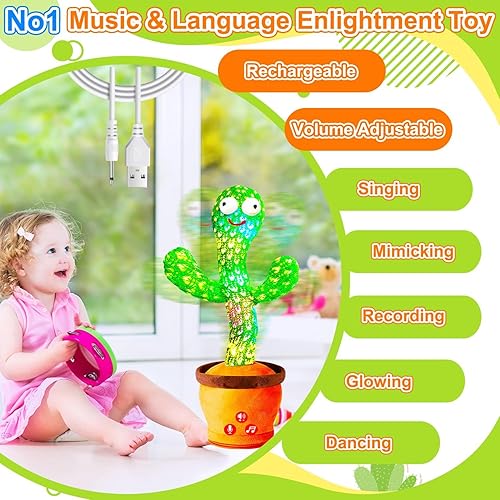 Miniatura 2 de Rechargeable Baby Toys Dancing Talking Cactus Toy, Volume Adjustable, Singing Mimicking Repeating, Easter Gifts/Easter Basket Stuffers for Baby