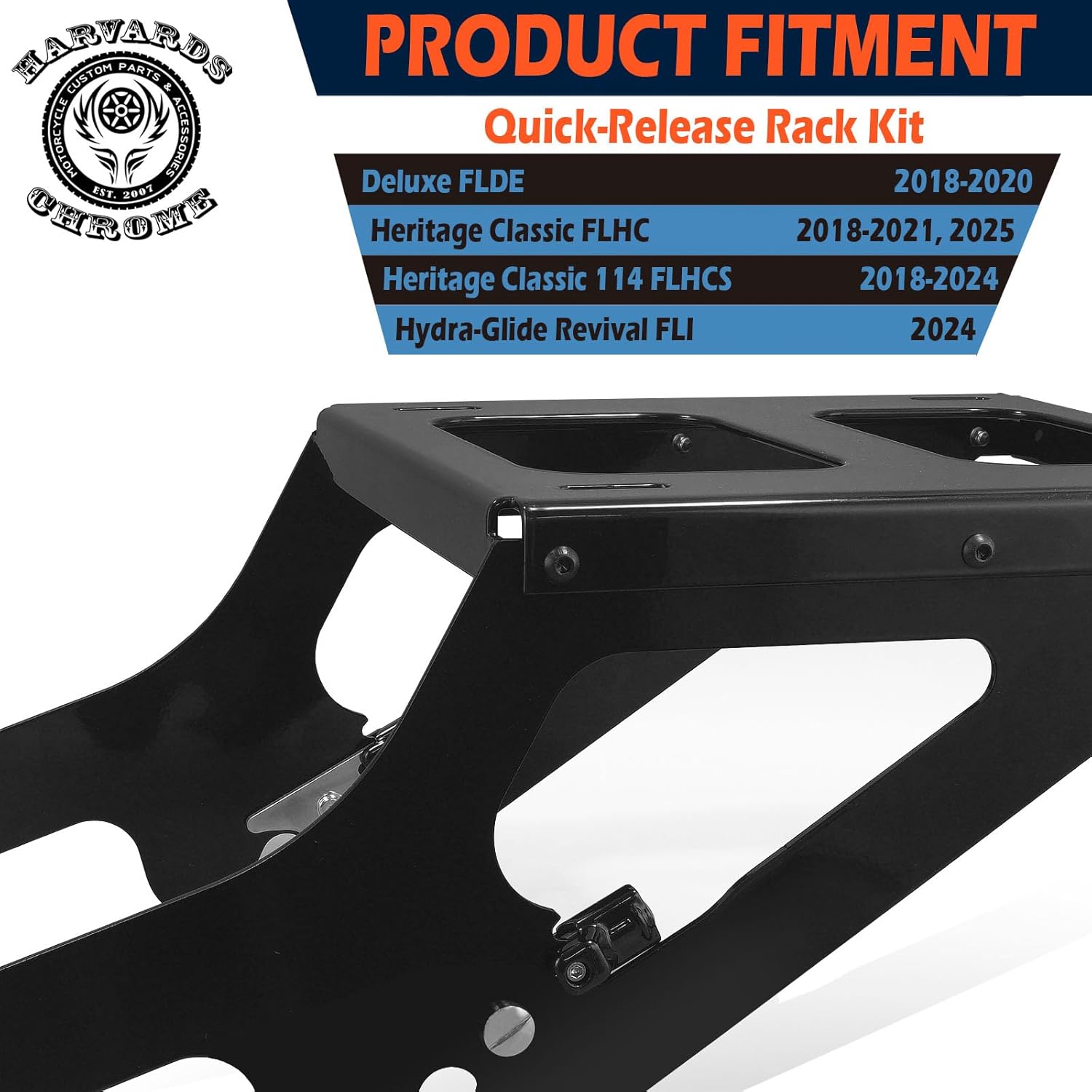 Detachable 2-Up Tour Trunk Mounting Rack for Harley Softail FLDE FLHC FLHCS 2018–2025 Deluxe, Heritage Classic 107/114, Quick Release Luggage Rack