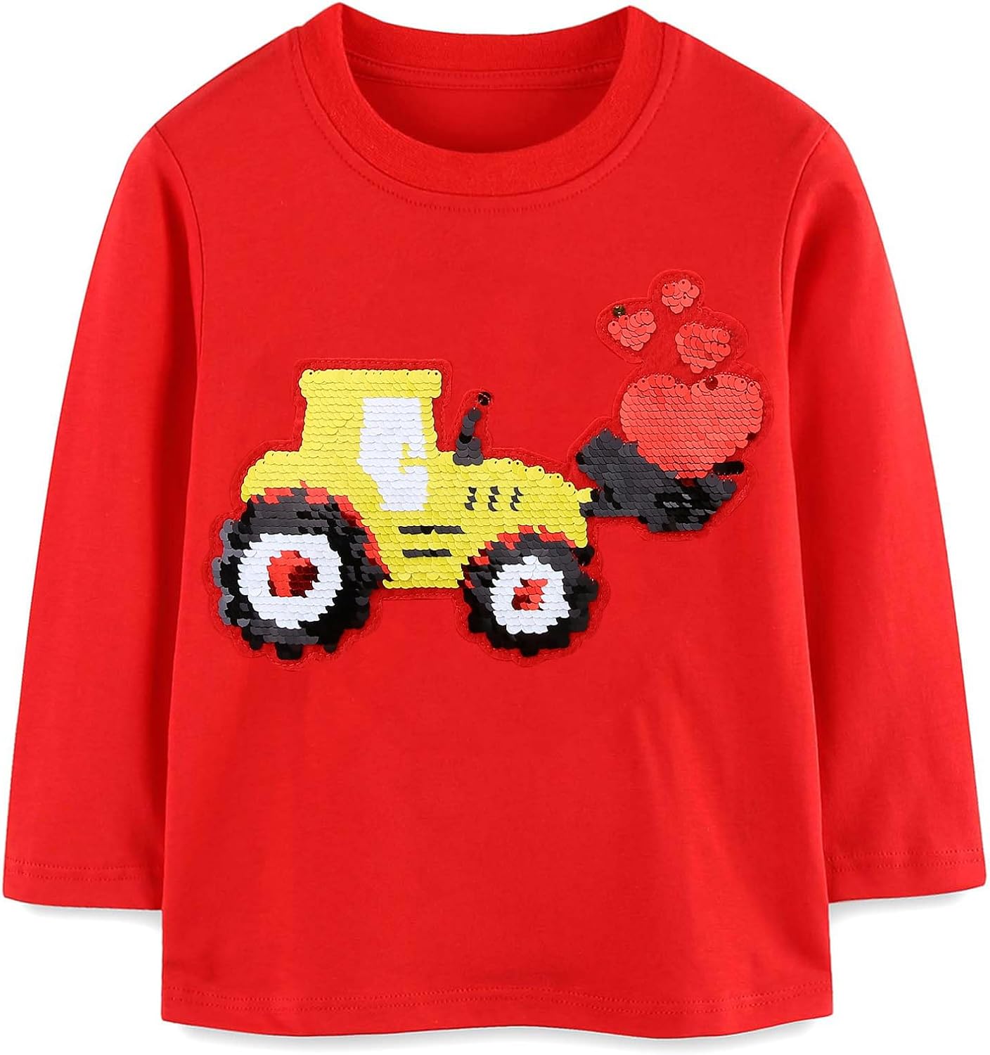 Valentine's Dinosaur Shirt for Toddler Boy Monster Truck Heart Flip Sequin T-Shirt Tractor Long Sleeve Kids VDAY Tops