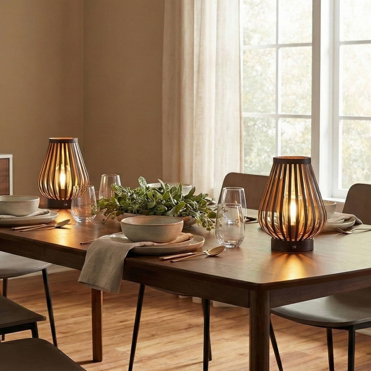 JHY DESIGN Set of 2 Dimmable Touch Bedside Table Lamp 8.5''H Rechargeable Battery Powered Lamp with LED Edison Style Bulb Cordless Accent Light for Weddings Parties Patio Events for Indoors Outdoors