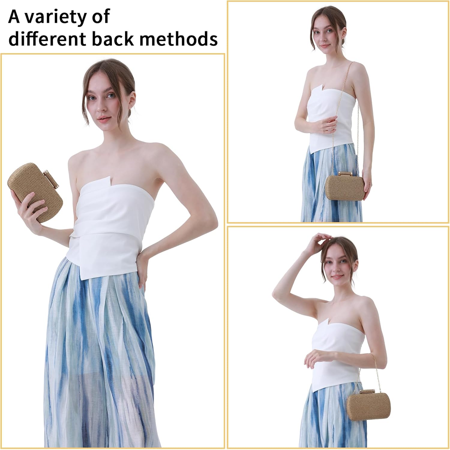 Straw Clutch Purse for Women, Hand-Woven Wicker Evening Handbag, Raffia Party Wedding Beach Bag for Summer