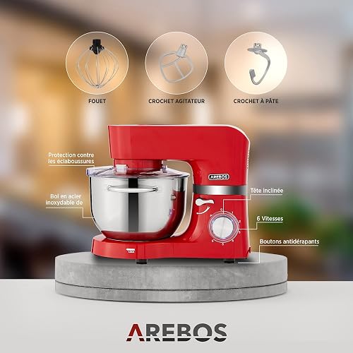 Arebos Impastatrice planetaria 1500 W | 2 ciotole 4,5+5,5 L | rossa - 8