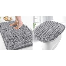 Arotive Luxury Chenille Bathroom Rugs Set, Ultra Soft Bath Rugs Size 30x20 and Toilet Lid Cover Size 17.5x15 in Grey, 2 Item Bundle