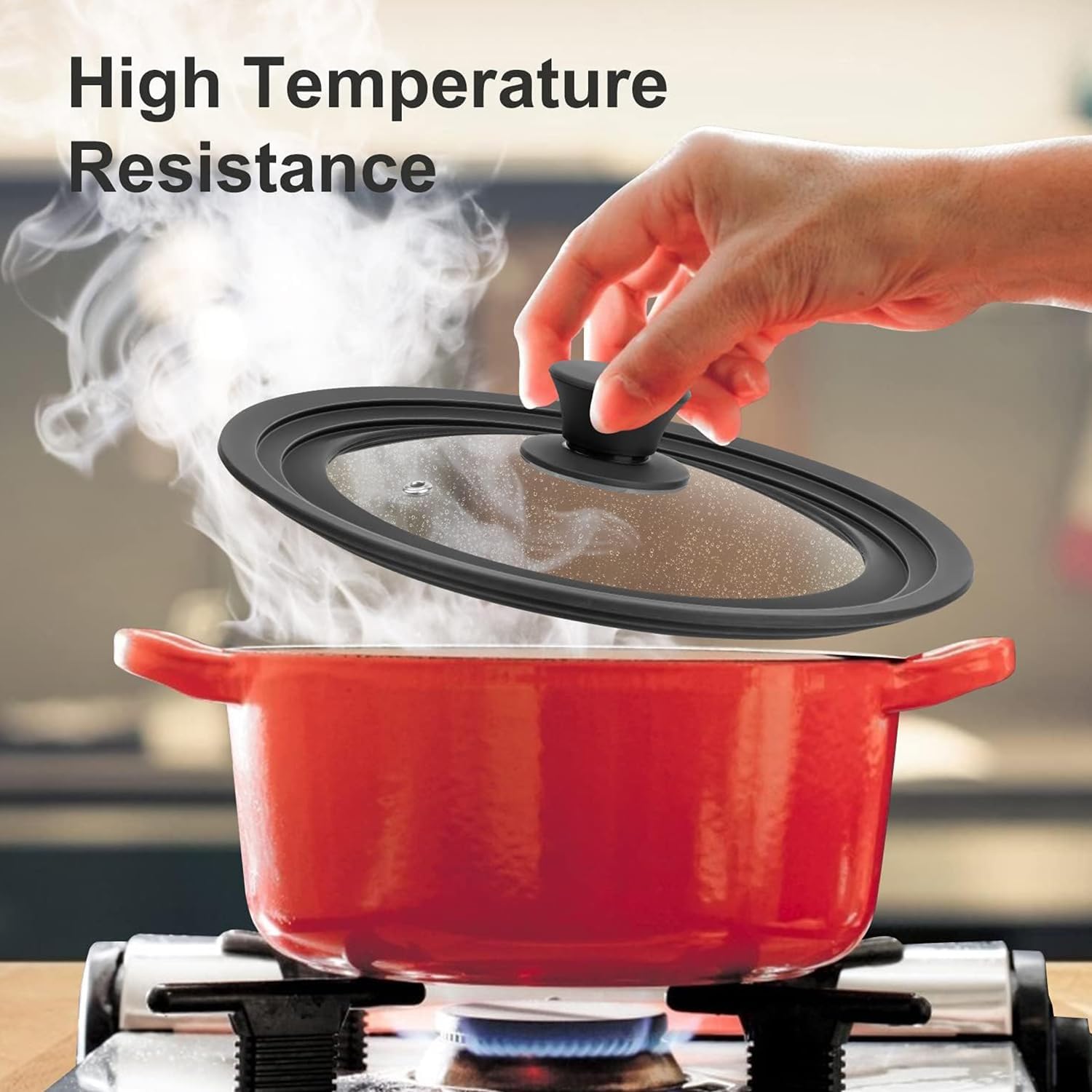 Universal Pan Lid, Glass Lid for 10, 11, 12 Inch Pots, Pans and Skillets – Heat-Resistant Silicone Rim with Handle, Dishwasher Safe