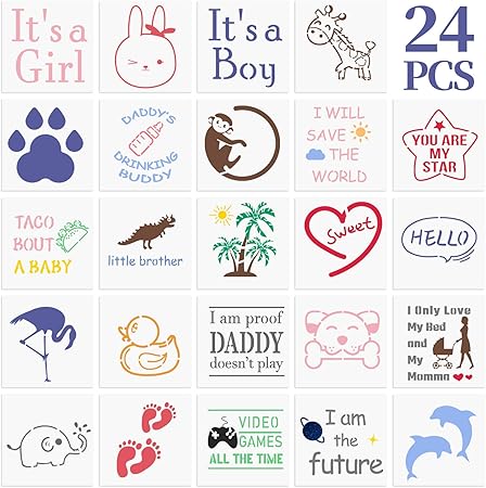 Amazon Com Kit De Plantilla De 24 Piezas De Plantillas De Pintura Con Palabras Calidas Para Decoracion De Mameluco Para Baby Shower Plantillas Reutilizables Para Pintar Sobre Tela Mono De Decoracion Del Hogar