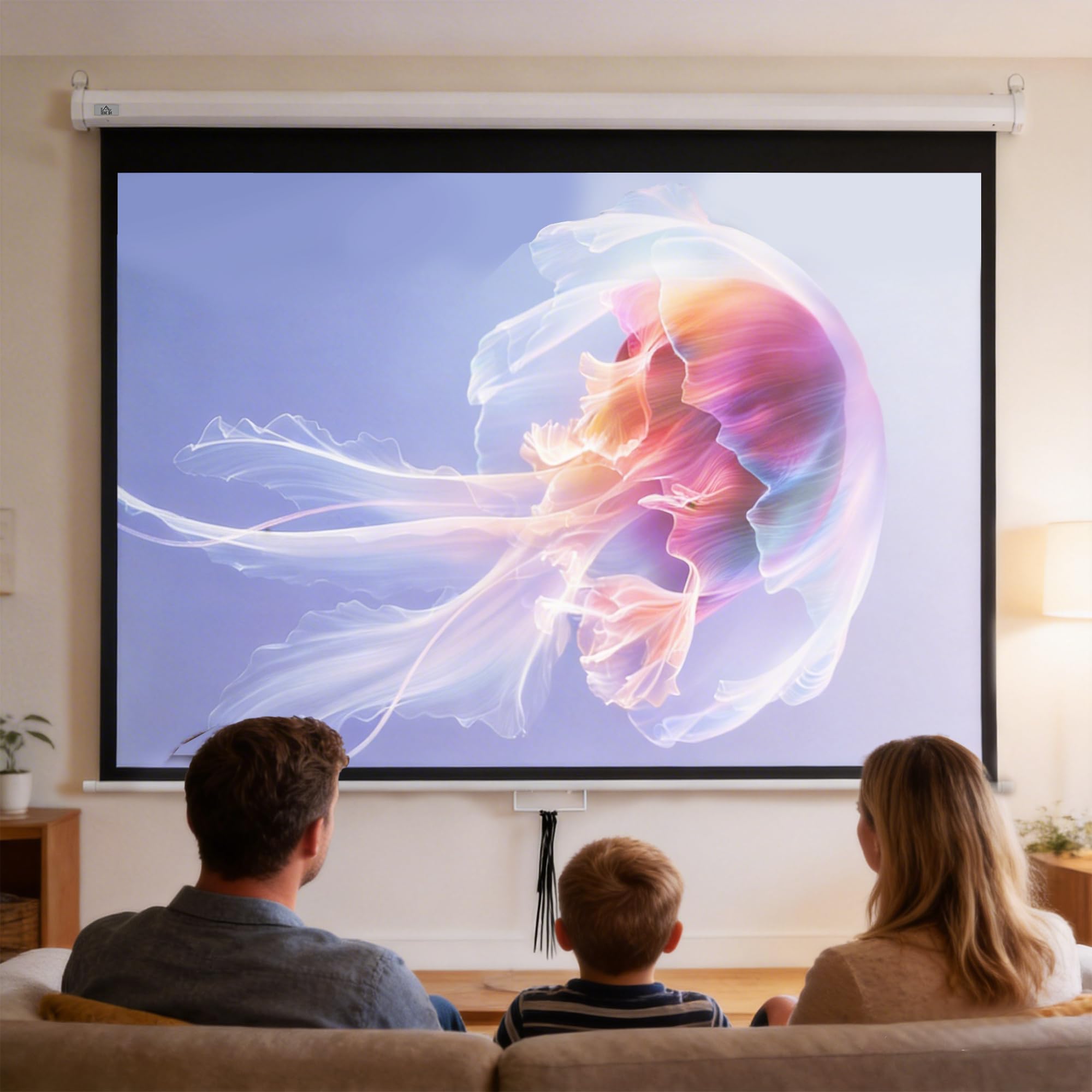 HOMCOM Telo Proiettore da 100 Pollici 4K HD Formato 4:3/16:9, Altezza Regolabile Manuale, Schermo Proiettore, Grandangolo di 160 Gradi, Telo Videoproiettore per Casa, Home, Cinema, Ufficio, Bianco