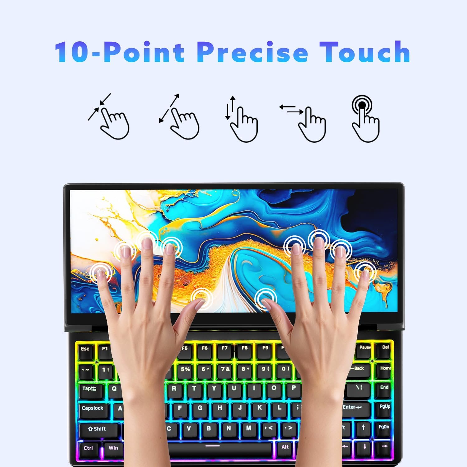 12.8" Portable Touchscreen Keyboard Monitor, Foldable Stretched Bar Laptop Screen Extender with Mechanical Keyboard USB-A USB-C Monitor for Windows MacOS (Driver Need)