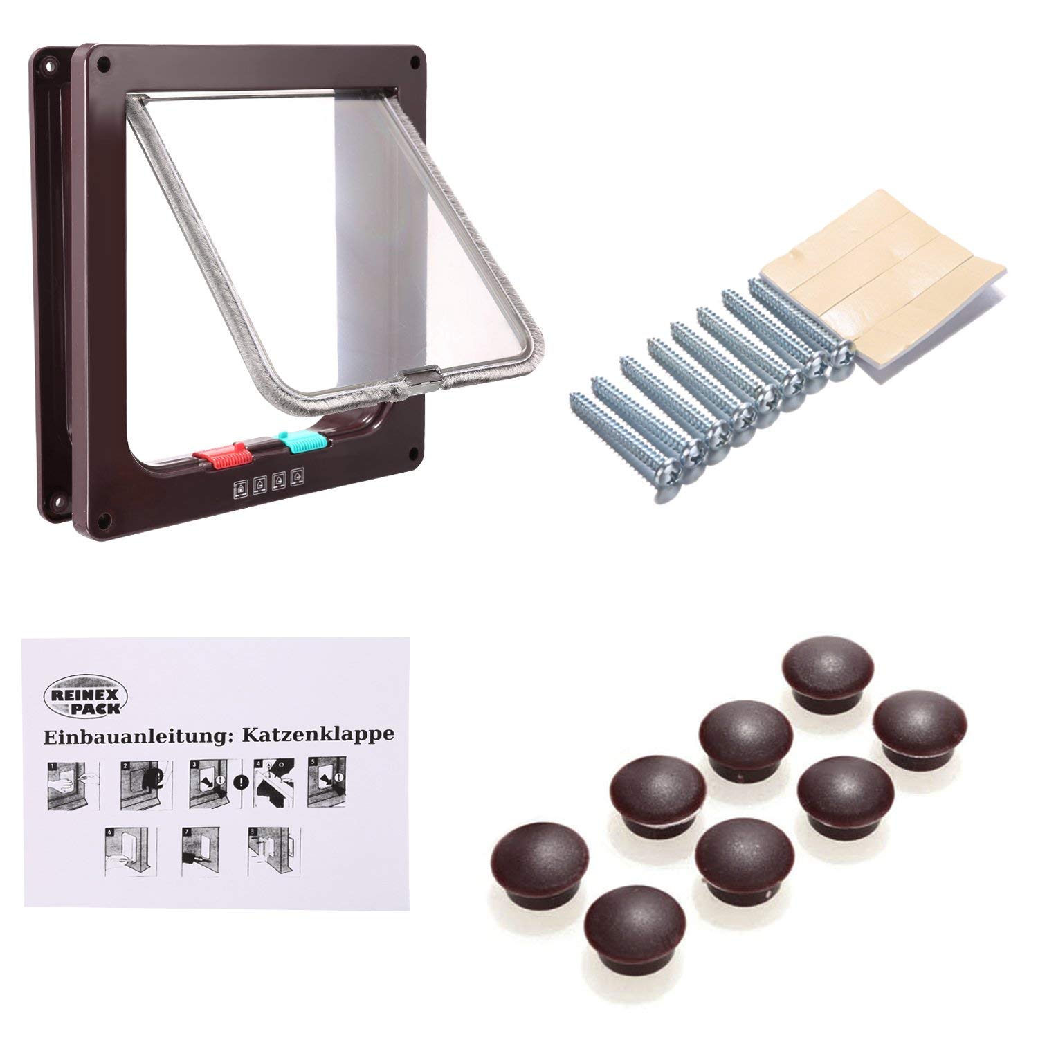 Sailnovo Große Katzenklappe 4 Wege Magnet-Verschluss,Einfache Installation Katzentür Haustiertür mit Teleskoprahmen,Silent wetterfeste Haustierklappe in Wand/Holztür/Upvc innentür(Braun,L)