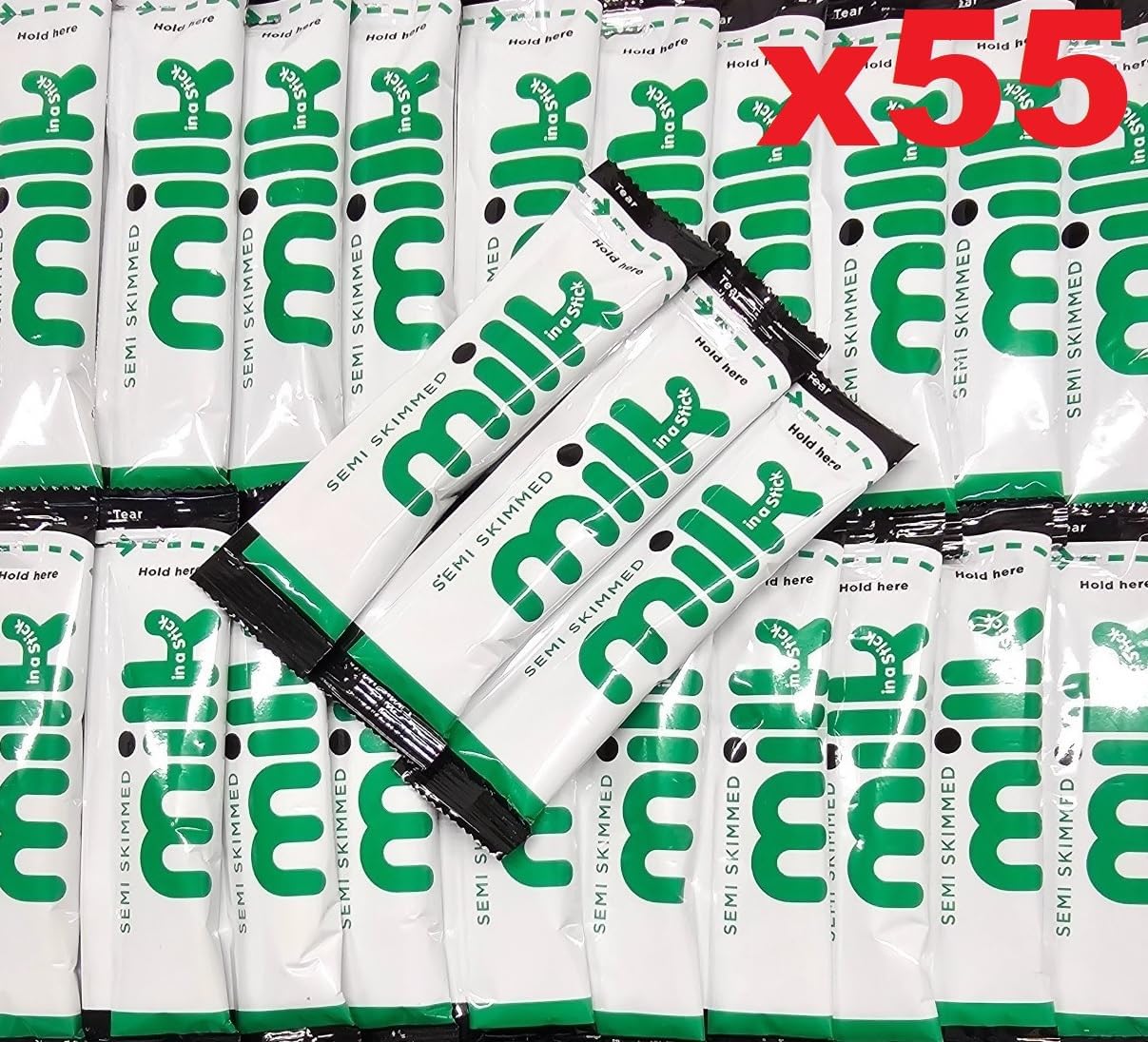 55 x セミスキム UHT ミルクスティック 10ml 個別包装 パウチ ポーション サシェ レイクランド