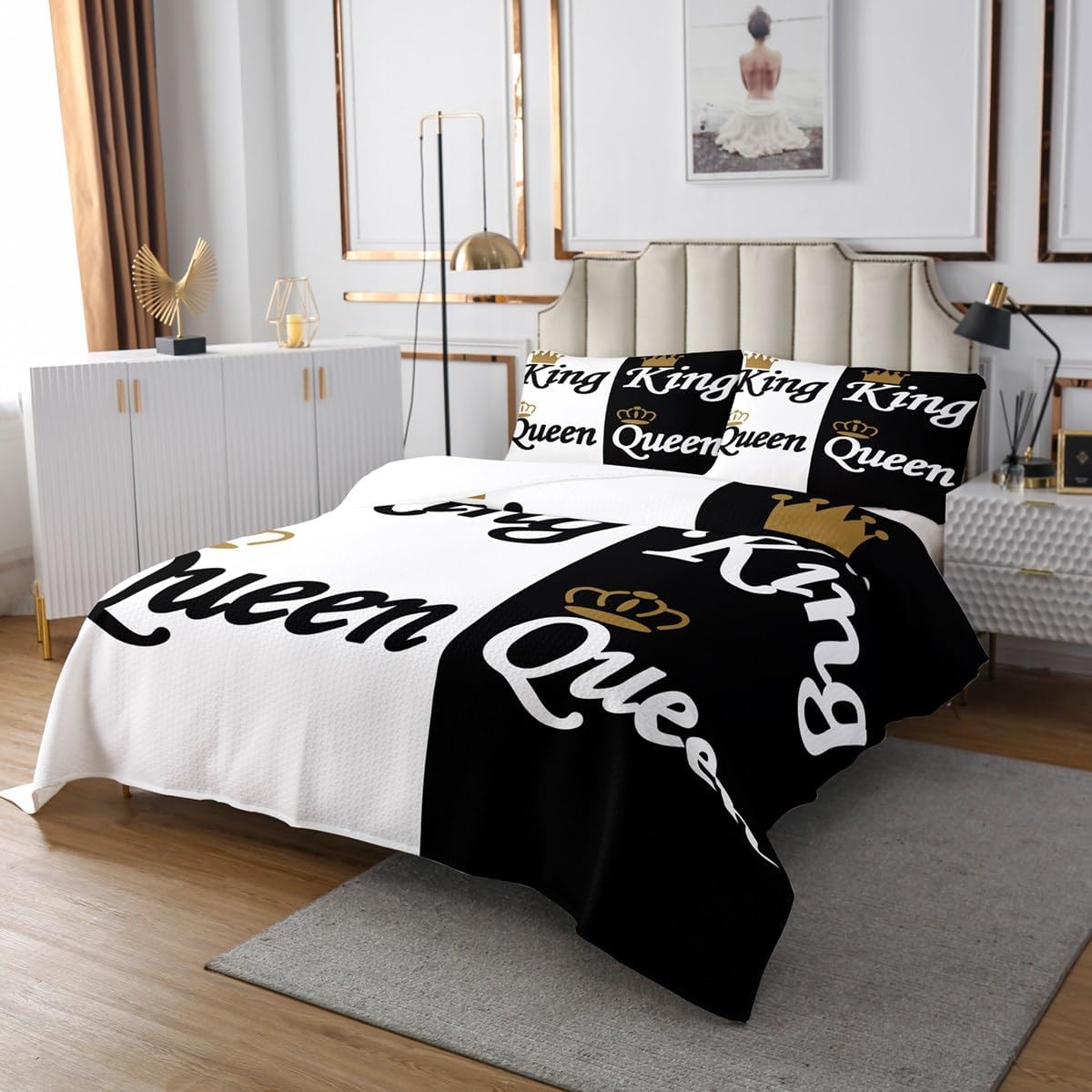 Feelyou Mr Mrs Bedspread Adults Couple Lover Comforter Set for Adults Ultra Soft Valentine Day Comforter King Queen Presents Duvet Set Room Decor King Size Quilt Set