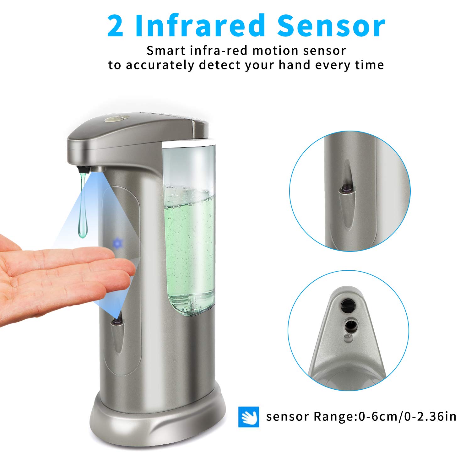 Hanamichi Soap Dispenser, Touchless High Capacity Automatic Soap Dispenser Equipped w/Infrared Motion Sensor Waterproof Base Adjustable Switches Suitable for Bathroom Kitchen Hotel Restaurant, view 2