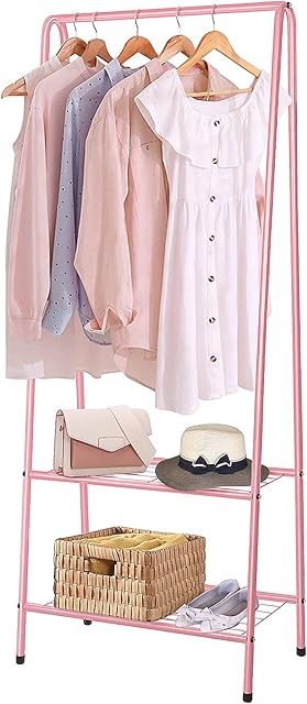 Youyijia Clothes Rail Small Clothe Rack Heavy Duty Metal Garment Rack 60cm x 151cm Garment Rail with Shelves Coat Stand Hanging Rail for Clothes (Pink)