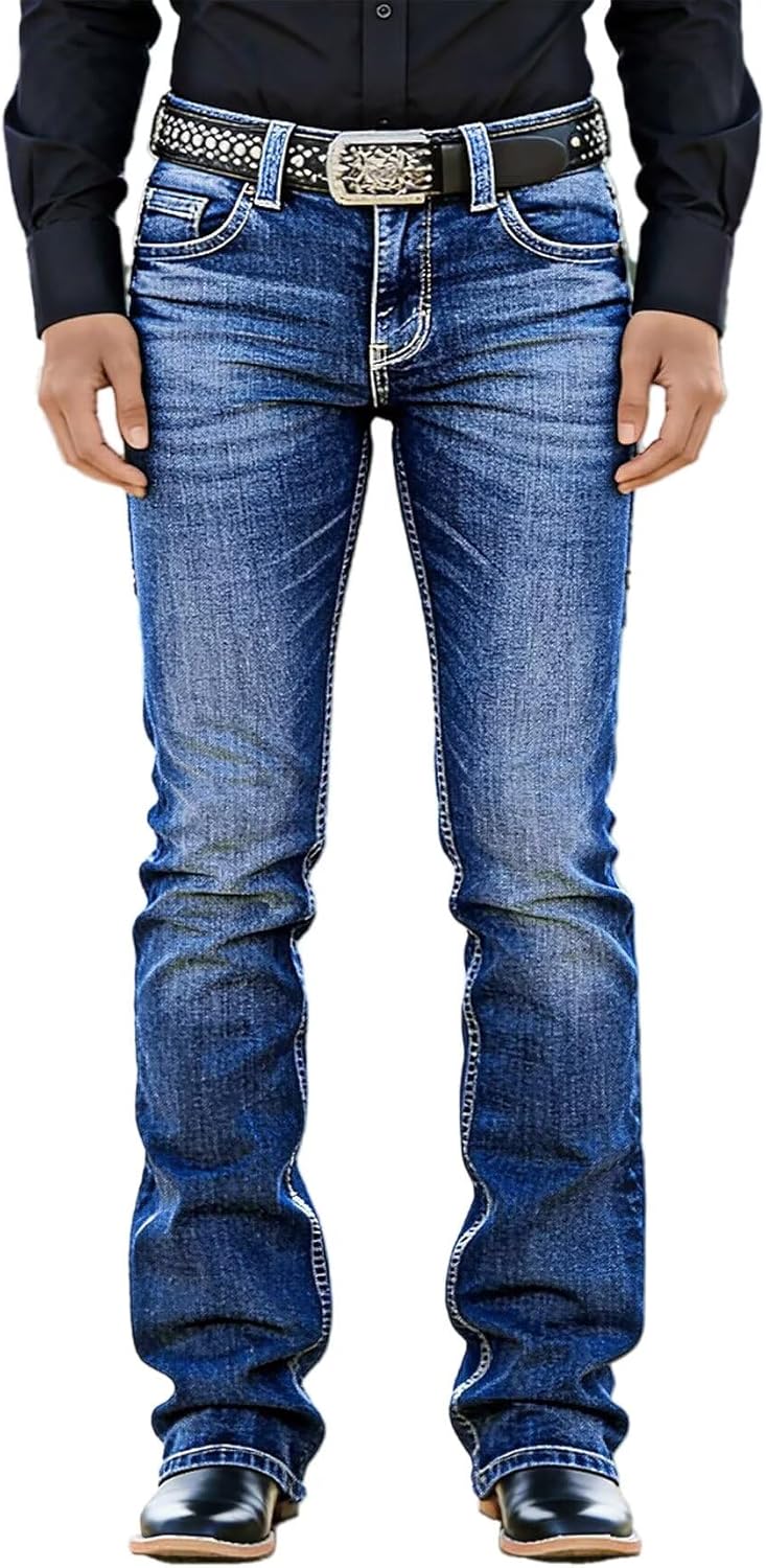 Flamingals Bootcut Mid Waist Button Decor Patched Pocket Women's Jeans Retro Wash Denim Pants Without Belt