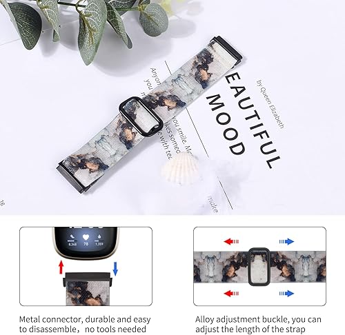 Miniatura 2 de Vozehui Compatible with Elastic Nylon Marble Cow Print Fitbit Versa 3 Band for Women Girl,Soft Adjustable Breathable Stretchy Fabric Sport Band for