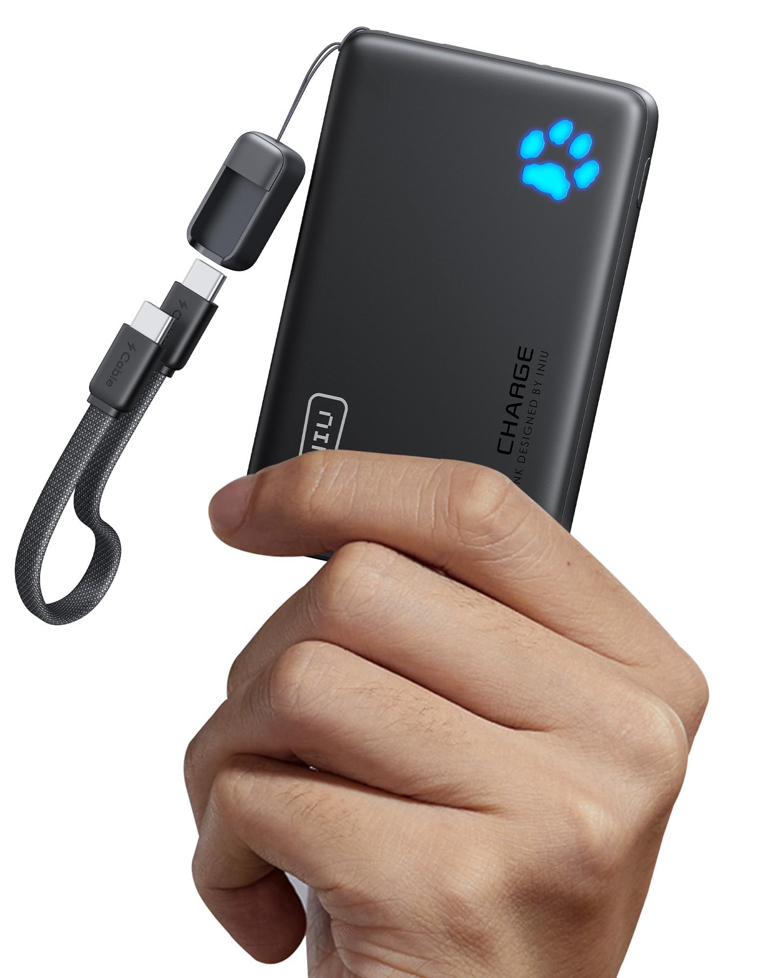 INIU Power Bank, Piccolo 45W Ricarica Rapida 10000mAh Caricatore Portatile | Cavo USB C Staccabile, Idoneo per Volo, Travel Essenziali da Viaggio, Powerbank per iPhone 17 16, Samsung S25 Xiaomi iPad ecc