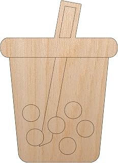 Boba Bubble Milk Tea Unfinished Wood Shape Piece Cutout for DIY Craft Projects - 1/8 Inch Thick - 4.70 Inch Size
