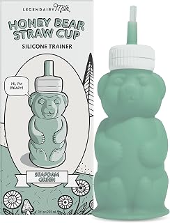 Legendairy Milk Honey Bear Straw Sippy Cup for Babies 4+ Months, 8oz Food-Grade Silicone, Leak-Resistant, Dishwasher Safe, Green