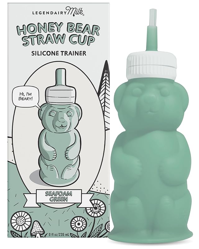 Legendairy Milk Honey Bear Straw Cup Silicone for Babies Green 8 oz Dishwasher Safe Food Grade Silicone Honeybear