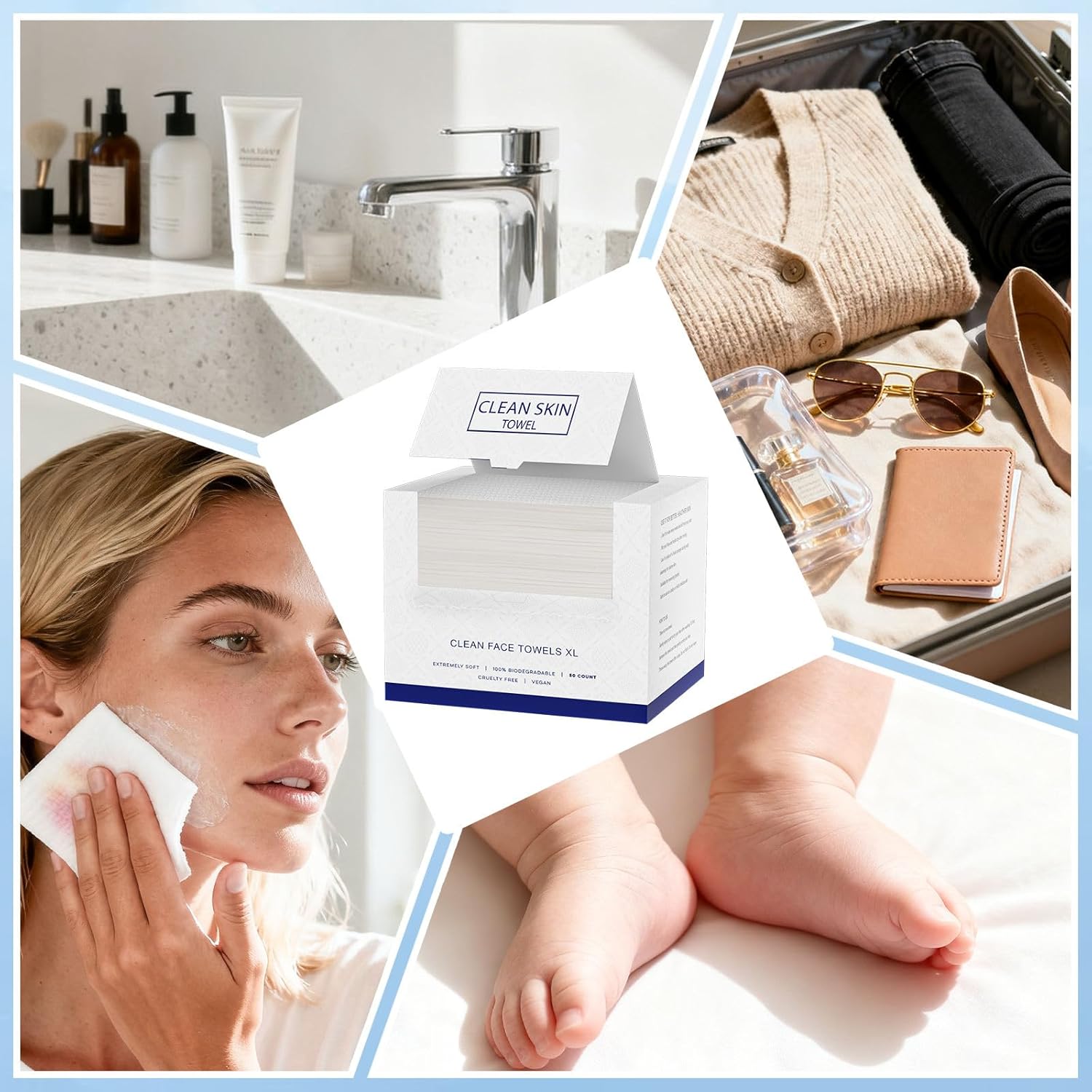 Clean Skin Disposable Face Towels XL,100% Biodegradable, Extremely Soft, 50 Count, Vegan, Facial Towels For Home, Travel & Salon Use. - Image 6