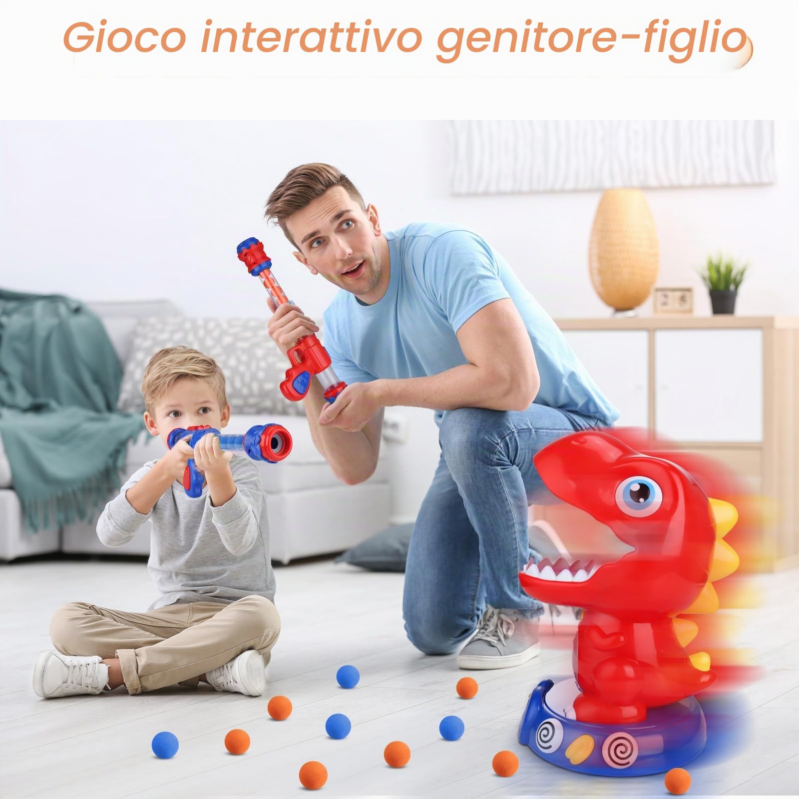 Dinosauro Giocattolo dai 4 5 6 7 8 Anni, Giocattolo di Tiro con 2 Pistole Della Pompa d'aria, Tiro al Bersaglio Giochi, Regalo di Compleanno di Natale dei Bambini