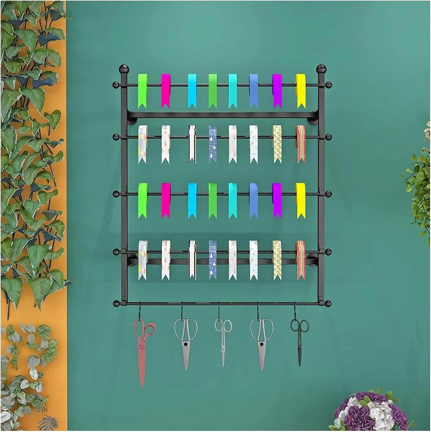 Display Stand Craft Room Wall Mounted Ribbon Rack 5 Tier Ribbon Rack Space Saving Suitable for Home Studio Store