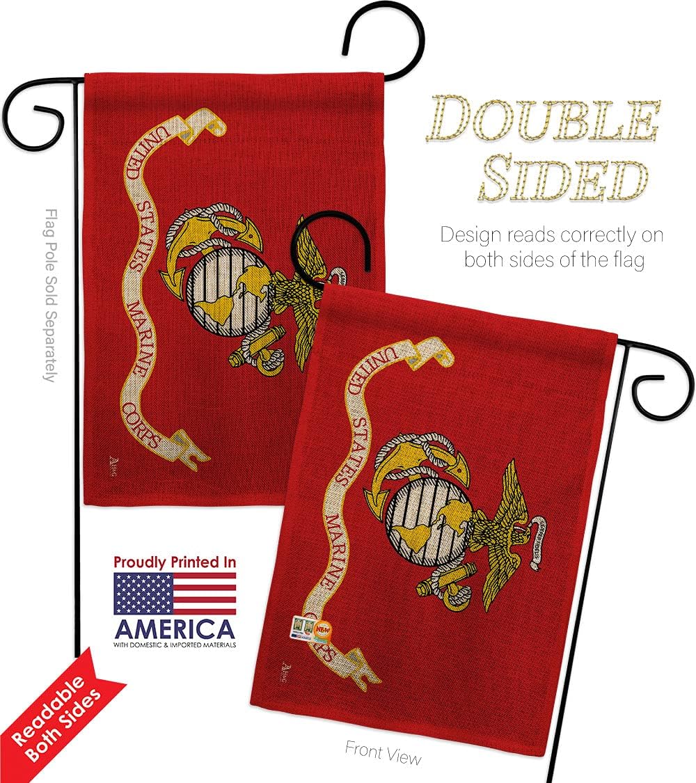 Marine Corps Burlap Burlap Garden Flag Set Wood Dowel Armed Forces USMC Semper Fi United State American Military Veteran Retire Official Small Gift Yard House Banner Double-Sided Made In USA 13 X 18.5