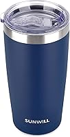 SUNWILL 20oz Insulated Travel Coffee Tumbler with Spill-Proof Lid, Stainless Steel Mug Keeps Hot 6+hrs Cold 24hrs, Navy Powder Coat