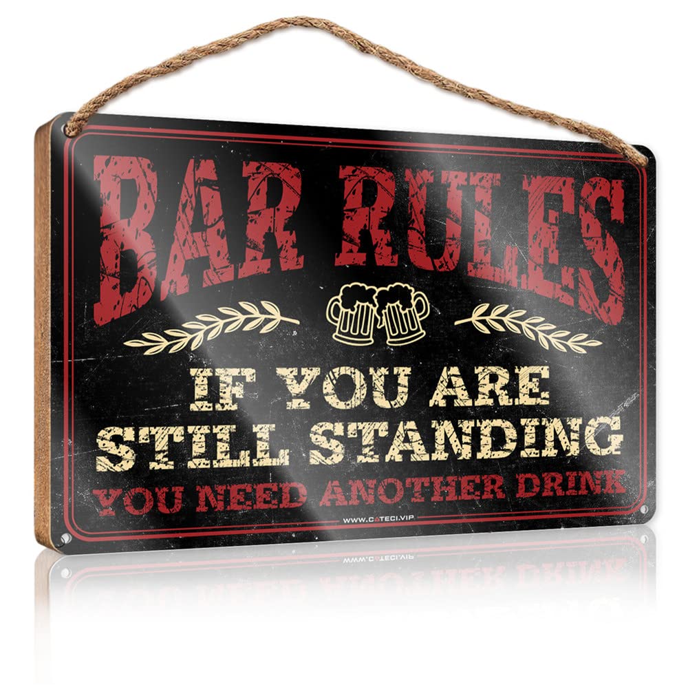 HELIOFORGE Funny Wooden Signs Bar Rules Wooden Sign(15X28CM)
