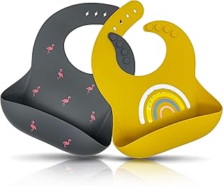 Moonkie Silicone Baby Bibs Set Of 2, BPA Free Waterproof Soft Durable Adjustable Silicone Bibs for Babies & Toddlers (Dark...