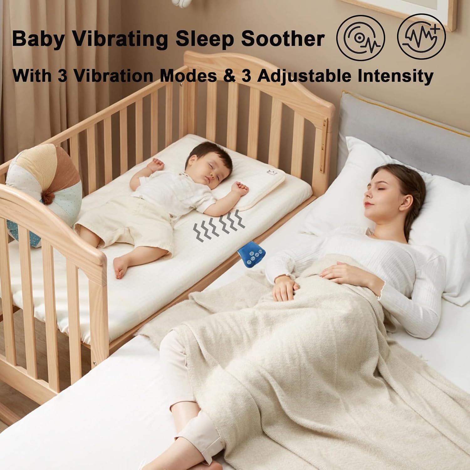 Baby Vibrating Sleep Soother, Portable White Noise Machine for Baby Adult, 3 Adjustable Vibration Modes, 26 Soothing Sounds, Timer Setting, Powerful Battery, for Home & Travel, Cribs & Strollers