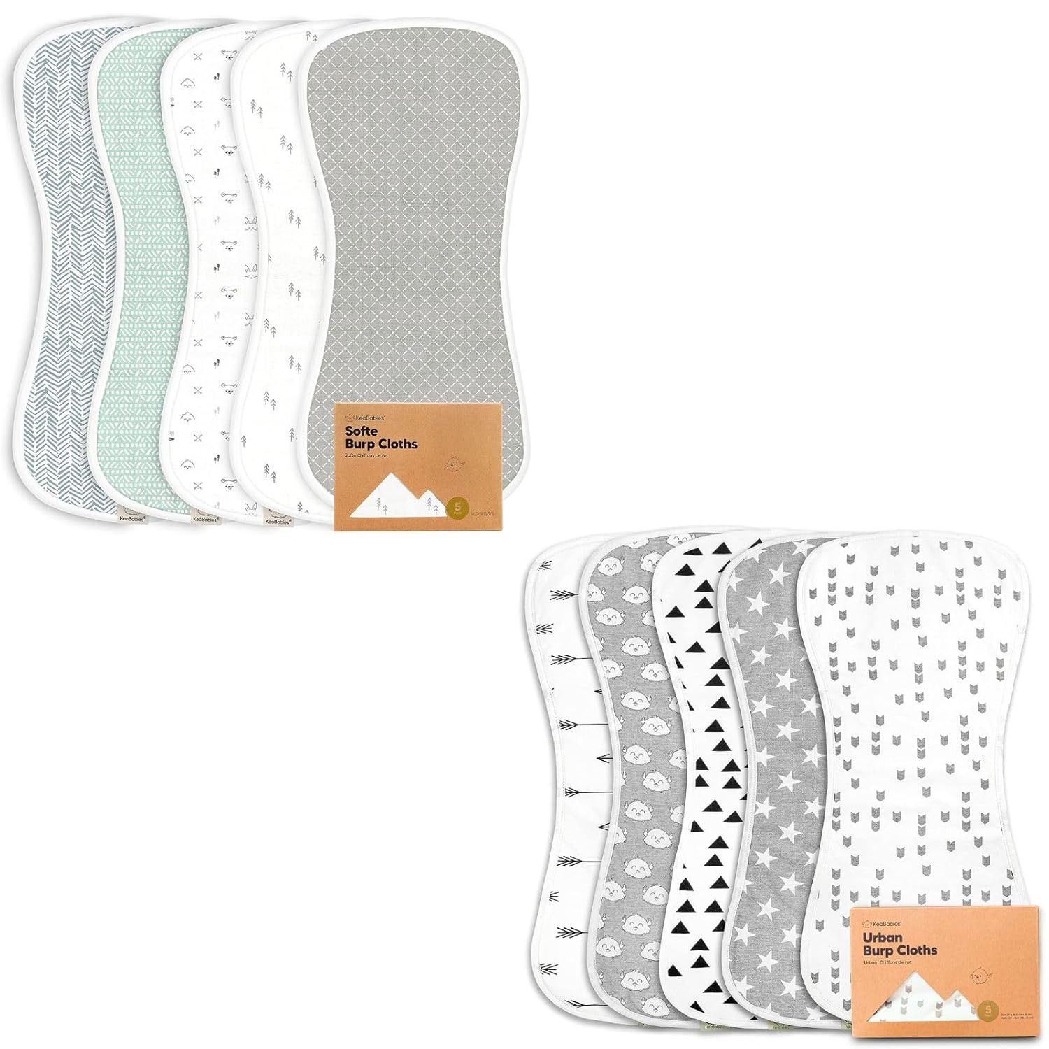 KeaBabies 5-Pack Organic Muslin Baby Burp Cloths and 5-Pack Organic Burp Cloths for Baby Boys and Girls - White Burp Cloth - Ultra Absorbent Burping Cloth, Burp Clothes, Newborn Towel