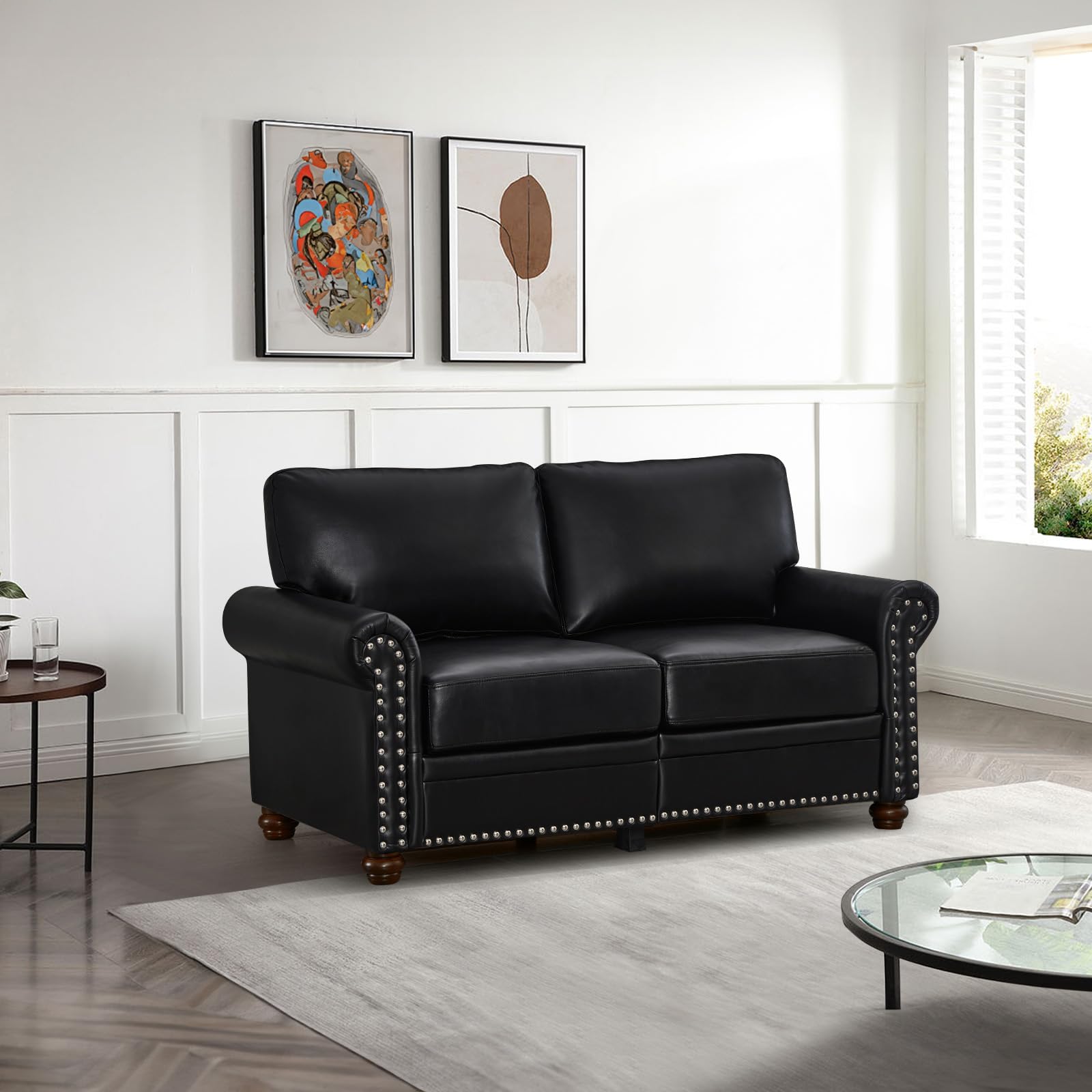 Amazon.com: Antetek Comfy Upholstered PU Leather Sofa, 59-inch Mid