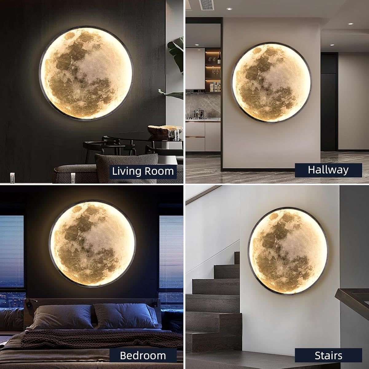 Lampa Ścienna LED Moon z Pilotem Ściemnialna Okrągła Lampka Księżycowa Ścienna z Przełącznikiem i Wtyczką Kablową Lampa Ścienna Wewnętrzne Dekoracyjne Oświetlenie Ścienne 3D Lampa Nocna,24CM