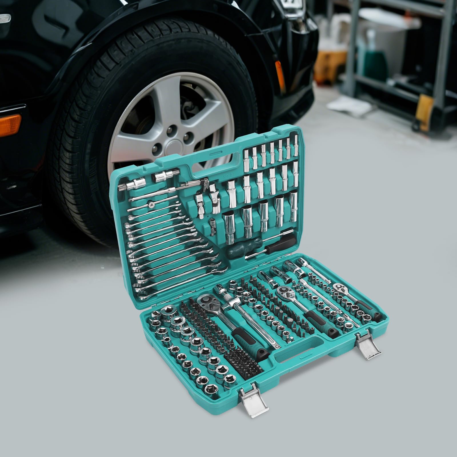 Juego de herramientas profesionales Juego de llaves de carraca de 216 piezas con enchufe/llave de carraca, herramienta de reparación de automóviles para el procesamiento de madera, kit de herramientas