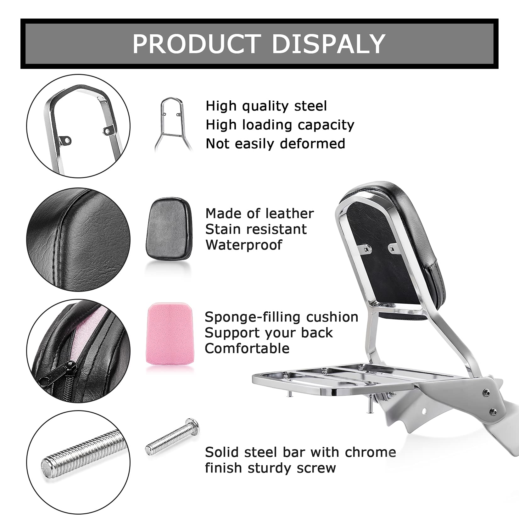 PSLER Motocykl Sissy Bar, bagażnik bagażowy, poduszka z oparciem pasażera dla Yamaha V-Star Drag Star 650 400 Custom