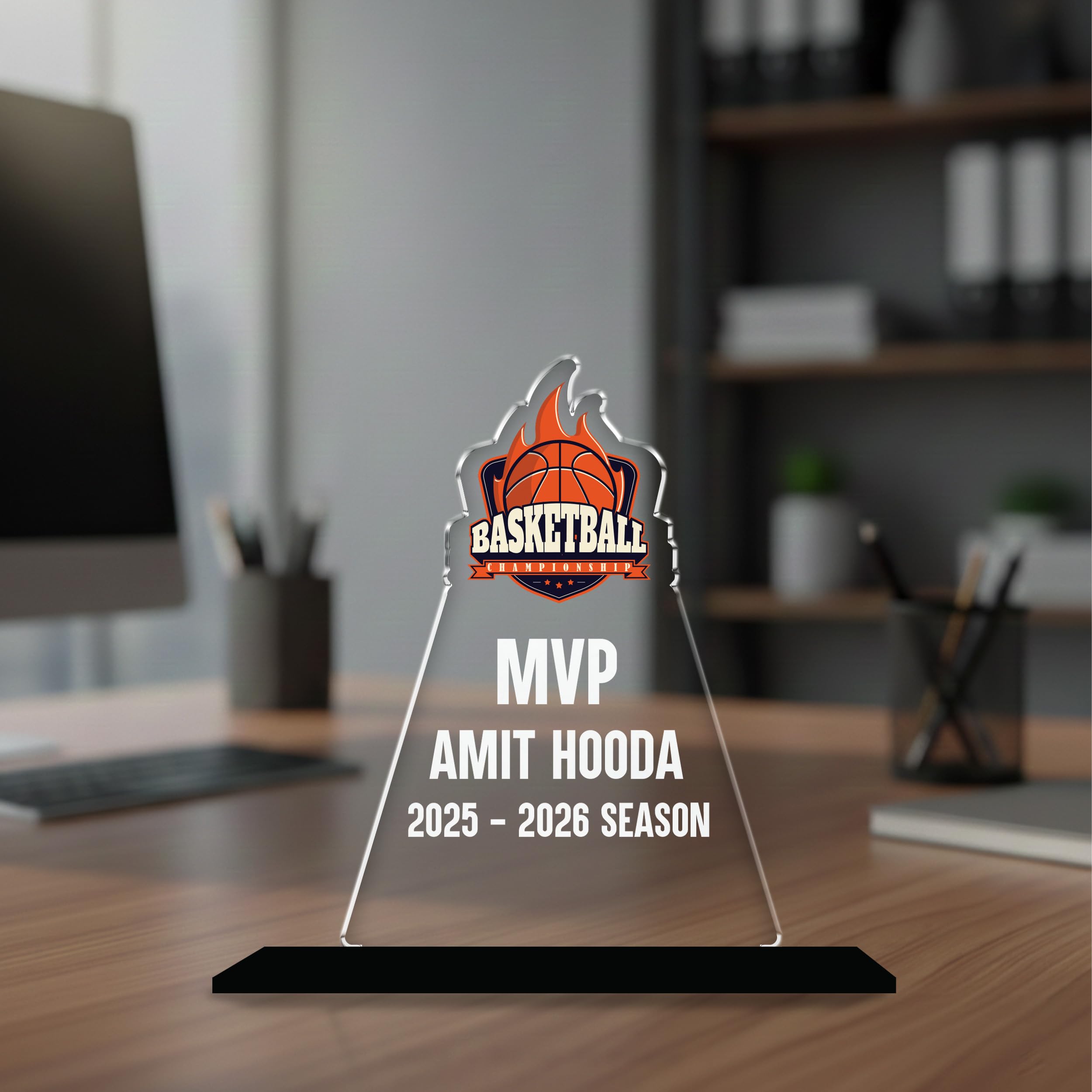 Gift Me Bazar Personalized Basketball Player of the Year Award | Custom Acrylic Award for Schools, Basketball Player & Tournaments - UV Printed Basketball Champion Trophy-image-3