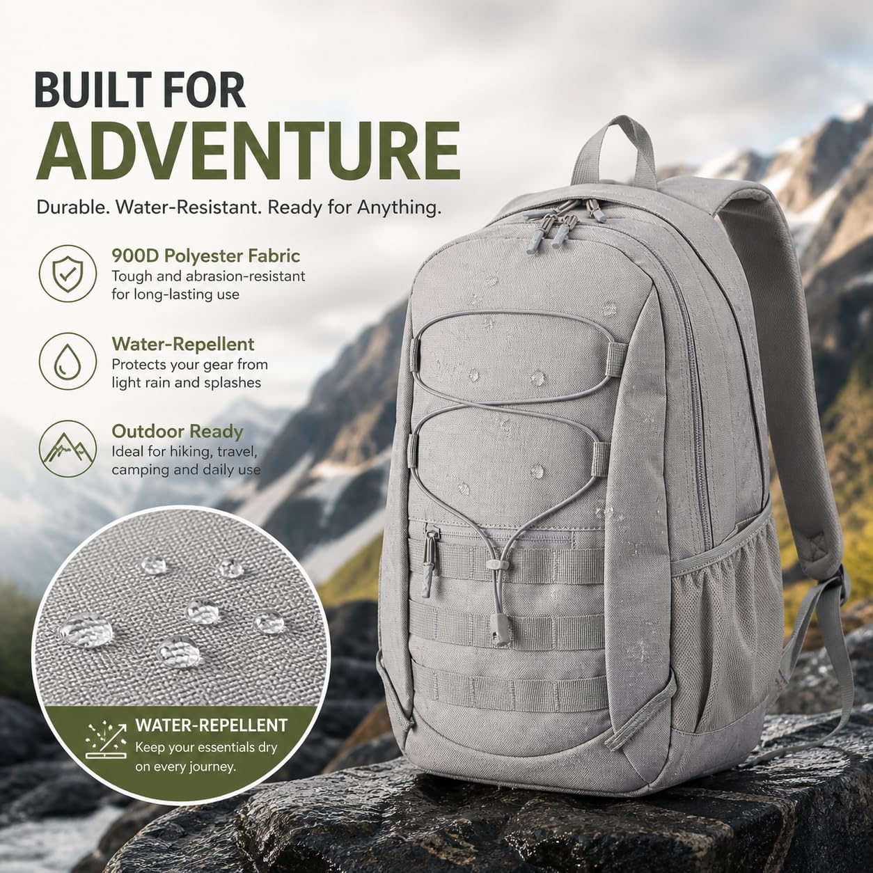 Hiking Travel Backpacks Men and Women, Lightweight Waterproof Laptop Backpack Outdoor Camping Backpack Hiking Daypack for Travel, Trekking, Work 26L (Grey) image 2