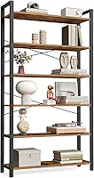 VASAGLE Estante de 6 Níveis, Estante de Livros, Prateleira para Escritório, Estudo, Sala de Estar, Quarto, 30 x 80 x 186 cm, Industrial, Marrom Rústico e Preto Tinta LLS082B01