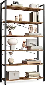 VASAGLE Estante de 6 Níveis, Estante de Livros, Prateleira para Escritório, Estudo, Sala de Estar, Quarto, 30 x 80 x 186 cm, Industrial, Marrom Rústico e Preto Tinta LLS082B01