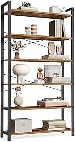 VASAGLE Estante de livros de 6 camadas, estante com moldura de aço, prateleira para sala de estar, escritório em casa, escritório, 21,8 x 81,5 x 73,2 polegadas, estilo industrial, marrom rústico e