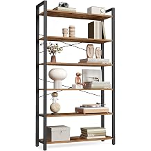 VASAGLE 6-Tier Bookshelf with Steel Frame, 31.5 x 11.8 x 72.6 Inches | Book Shelf, Modern Basic, Living Room, Home Office, Study, Rustic Brown and Matte Black, BARNET Collection ULLS082B01