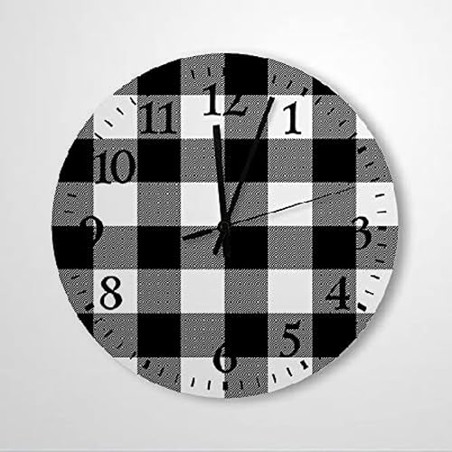 ArogGeld Reloj de pared a cuadros blanco y negro, reloj de madera vintage, reloj de cuarzo silencioso sin tictac, funciona con pilas, para sala de