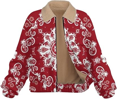 Amazon.com: Red Bandana Pattern Womens Sherpa Jackets Long Sleeve