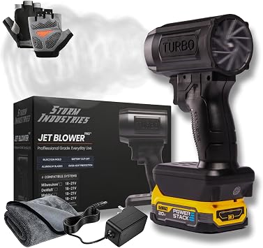 Storm Industries Jet Blower, 2026 New Jet Blower 2.0, Compatible with Multiple Battery Models, Double-Blow V2.0 160,000 RPM 200 Mph for Windshield, Patio, Snow, Dust Yellow Battery
