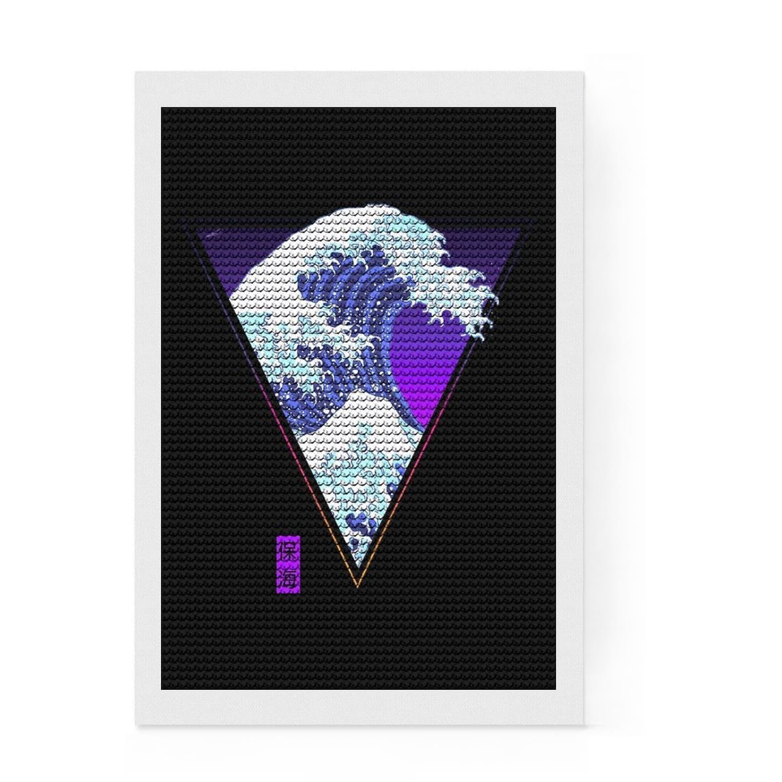 Junmoney Kanagawa Vibes DIY Diamond Art Canvas Kit 8"x12", Sparkling Crystal Beads, Modern Decor, Boho Decor, Christmas Gift
