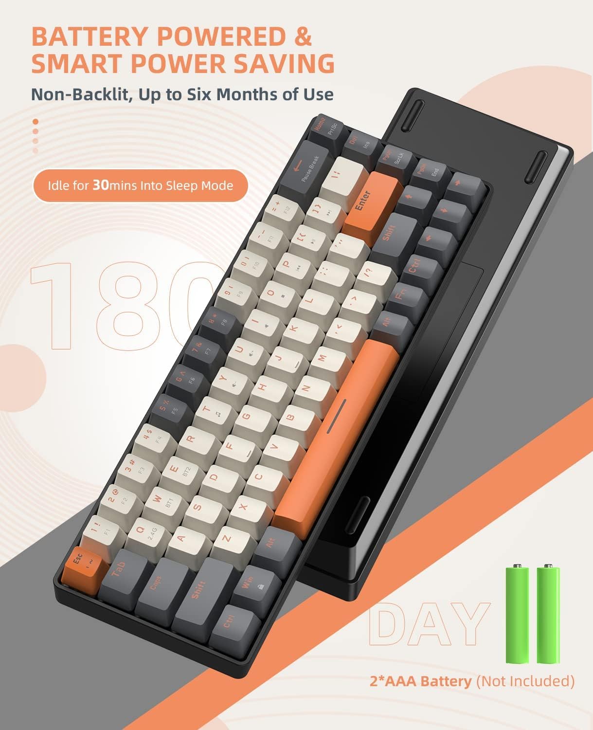 K68 60% Bezprzewodowa Mechaniczna Klawiatura do Gier,Bluetooth 5.0/2.4Ghz 68 Klawiszy Kompaktowa Klawiatura z Odbiornikiem w Dwóch Trybach,Hot Swap,Czerwone przełączniki,na PC,PS4(Zmierzch)