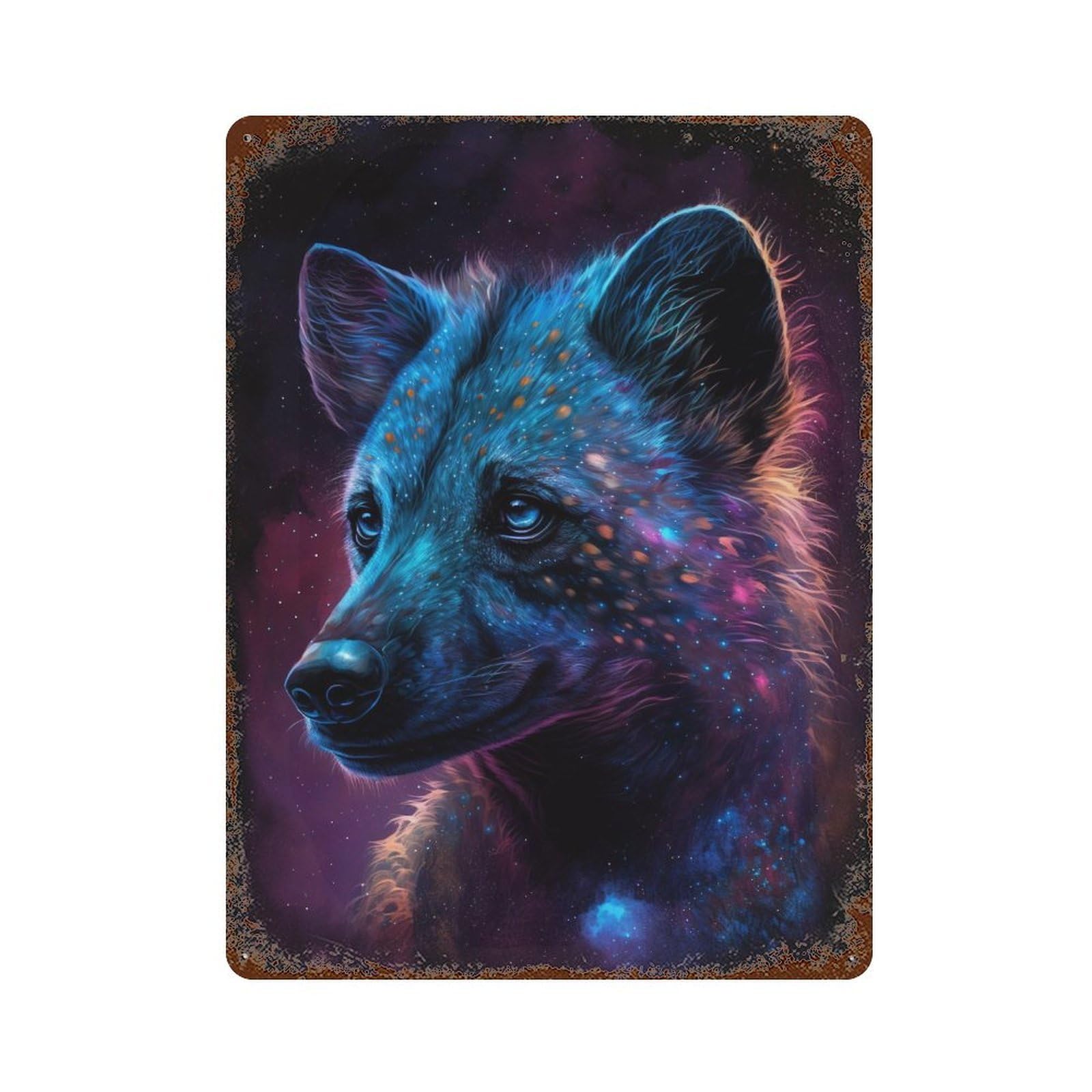 Cosmic Wolf Portrait Artwork-3 15.7"x11.8" Distressed Metal Wall Sign, Industrial Home Decor for Patio, Garden Room And Bar Decor